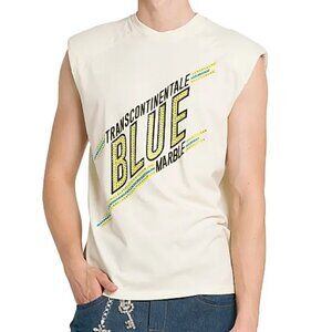 Bluemarble Padded Shoulder Sleeveless Crystal logo T-Shirt White Size M